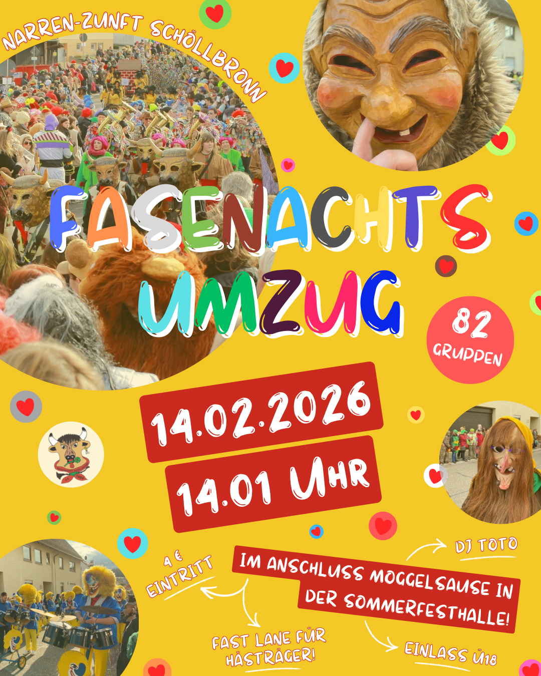 Plakat des Faschingsumzugs Schöollbronn